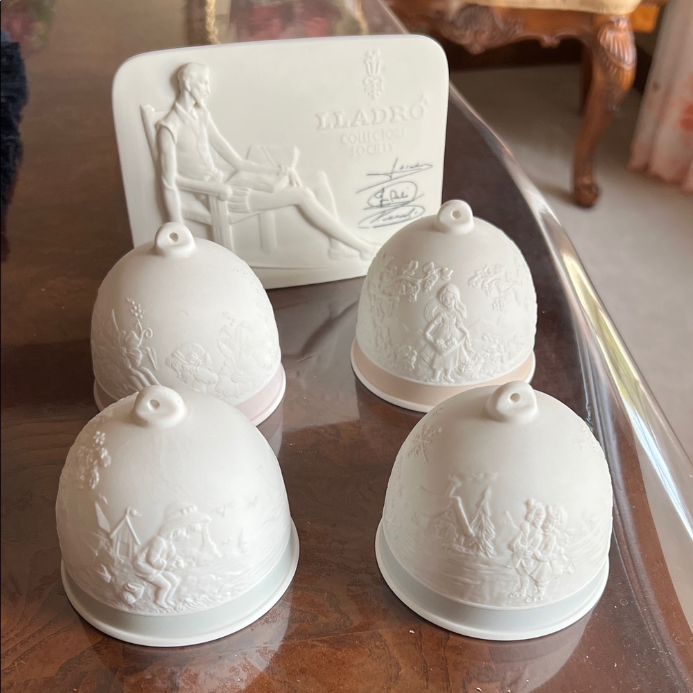 Lladro Collectors Society Four Season Bell Ornaments. Set of 4.